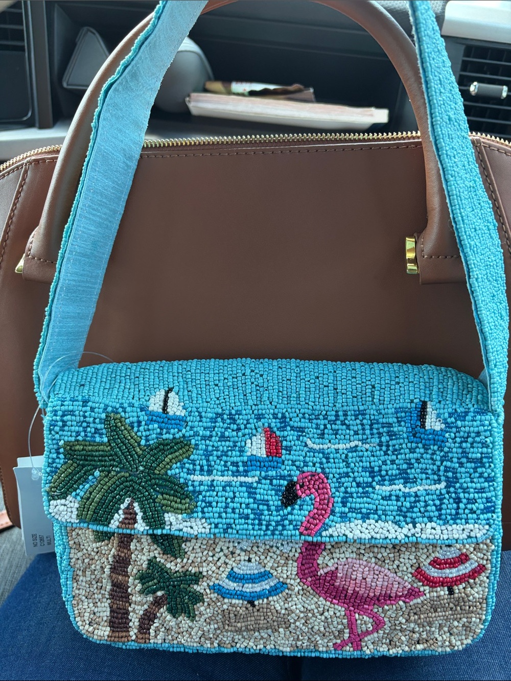 Viral TikTok Turquoise Beaded Flamingo Beach Shoulder Bag